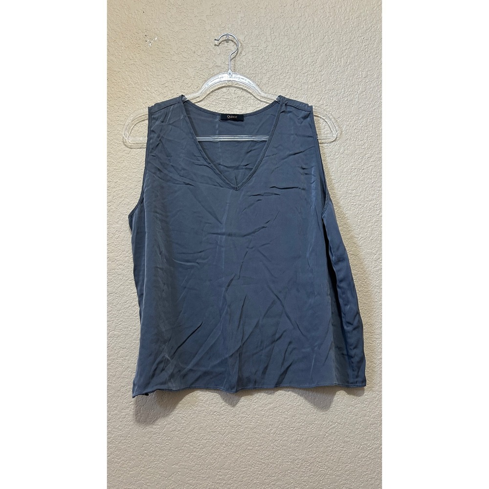 Quince XL Washable Stretch Silk Tank Lava Smoke V-Neck Sleeveless Blue Gray